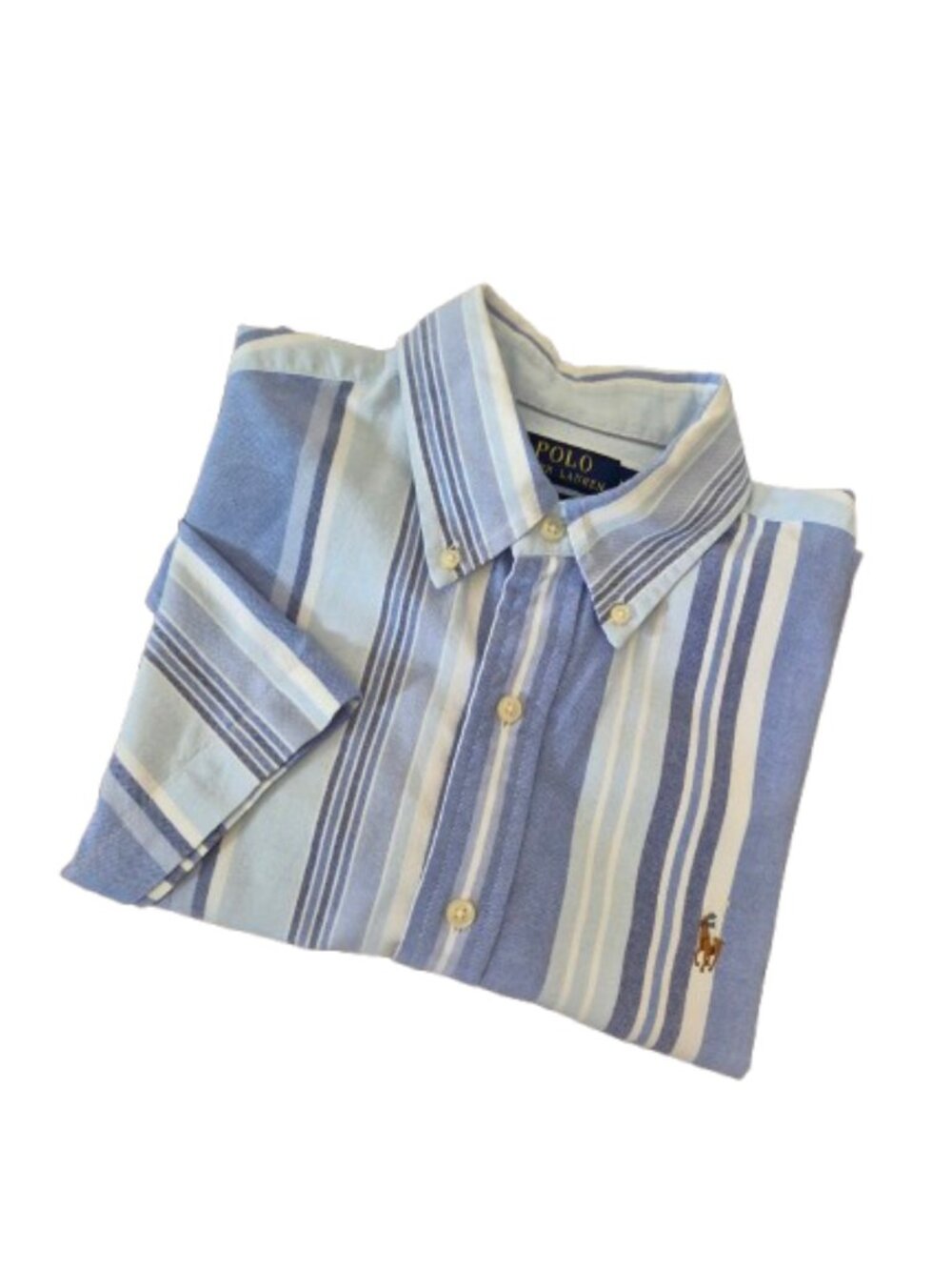 Ralph Lauren Polo Blue and White Striped Short Sleeved Shirt Size Medium